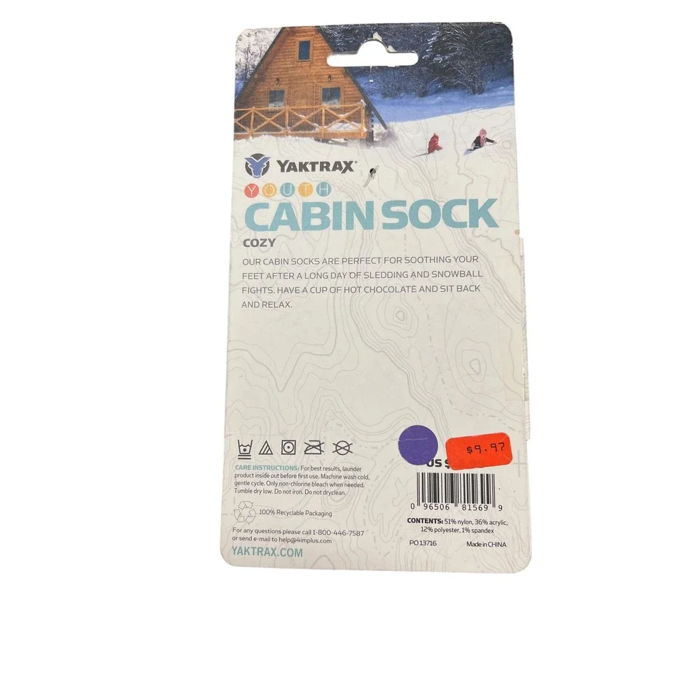 Yaktrax Youth Cabin Sock Cozy Aloe Infused One Size Fits Most‎ Kids Set of 2